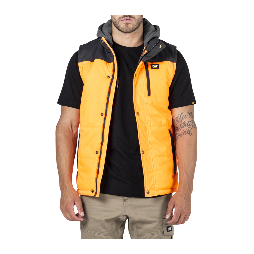 Caterpillar Clothing South Africa - Cat Men's Hi Vis Hooded Work Vests Orange/Black IB1094875